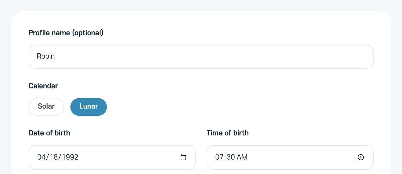 Choosing Lunar shows the Leap month option