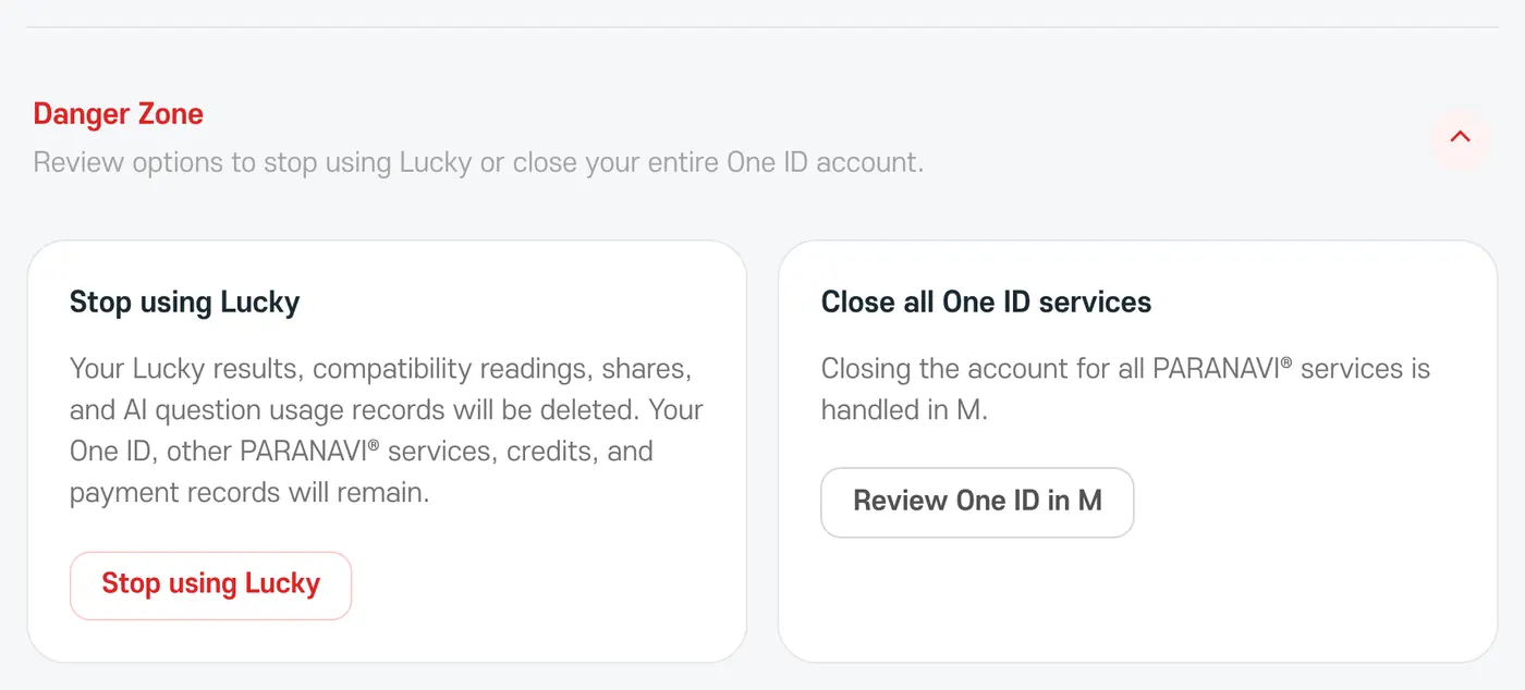 Danger Zone, with Stop using Lucky and Close all One ID services