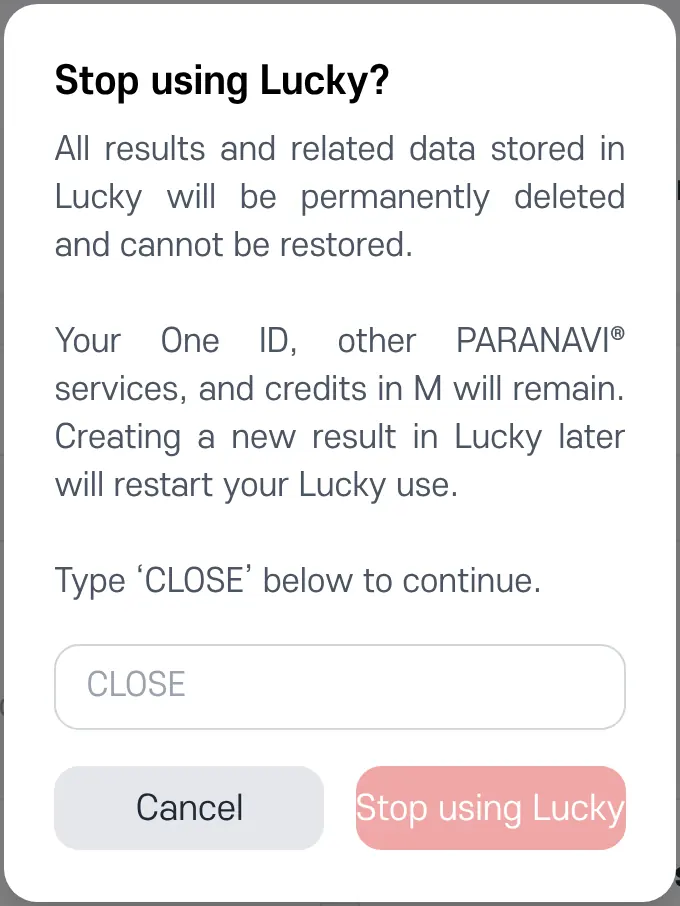 The Stop using Lucky confirmation window