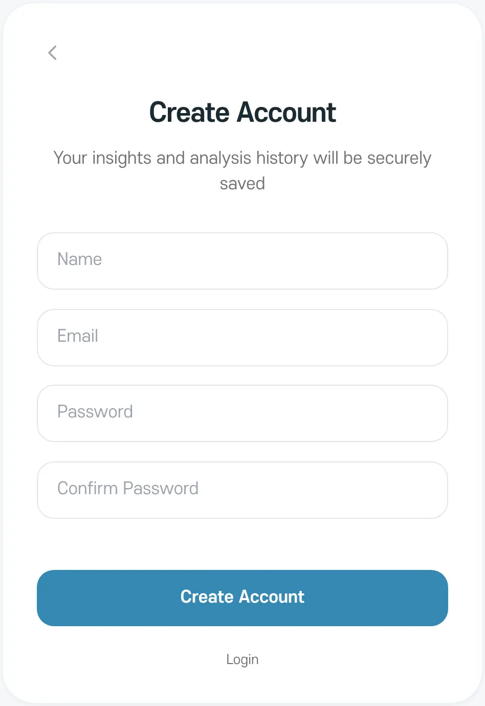 The Create Account screen