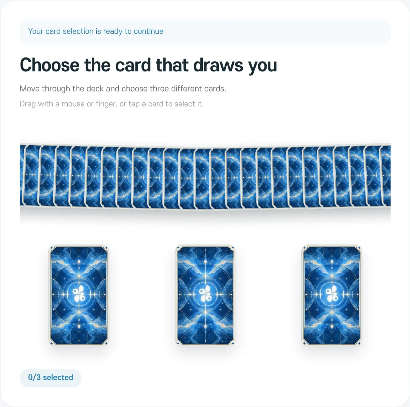 The card selection screen