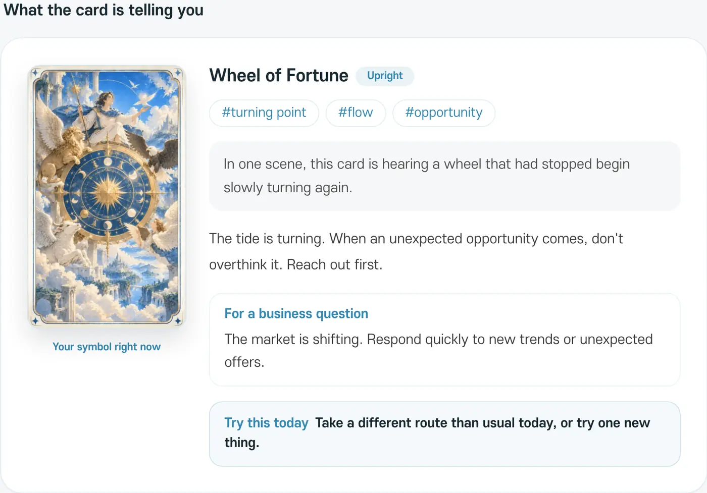 A one-card reading result