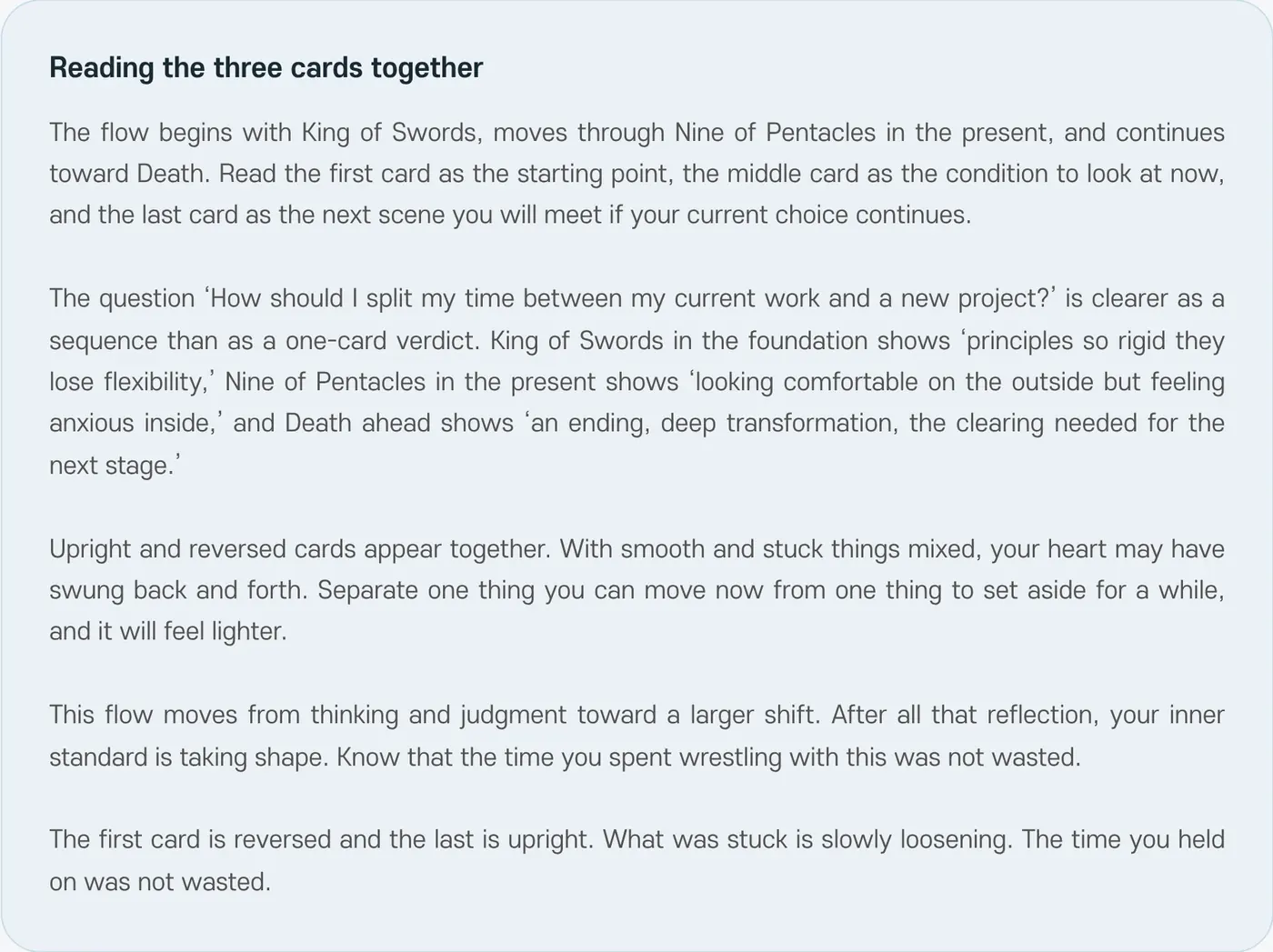 Reading the three cards together