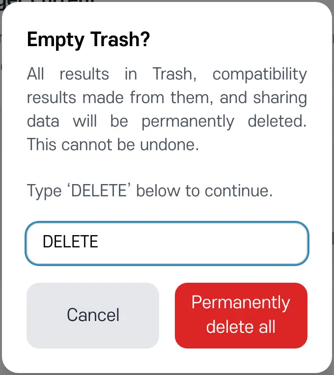The Empty Trash confirmation window. The button works only after you type 'DELETE'