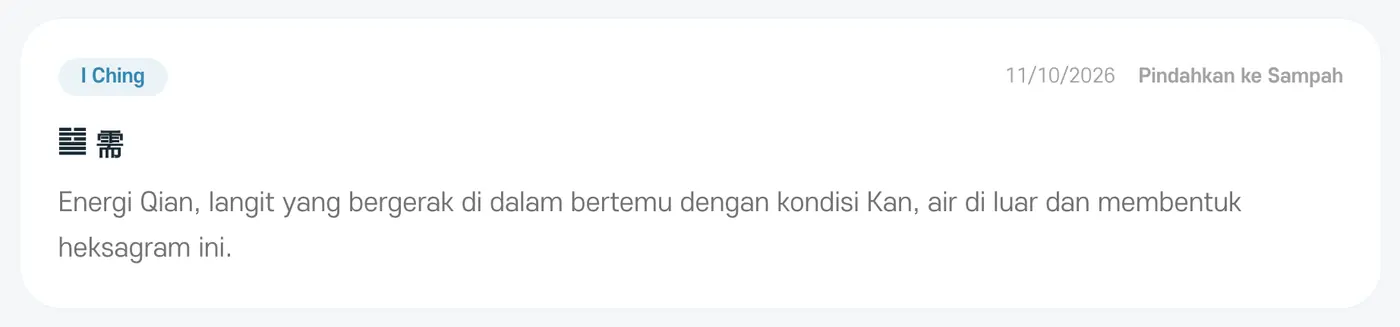 Satu kartu hasil. Di kanan atas ada 'Pindahkan ke Sampah'
