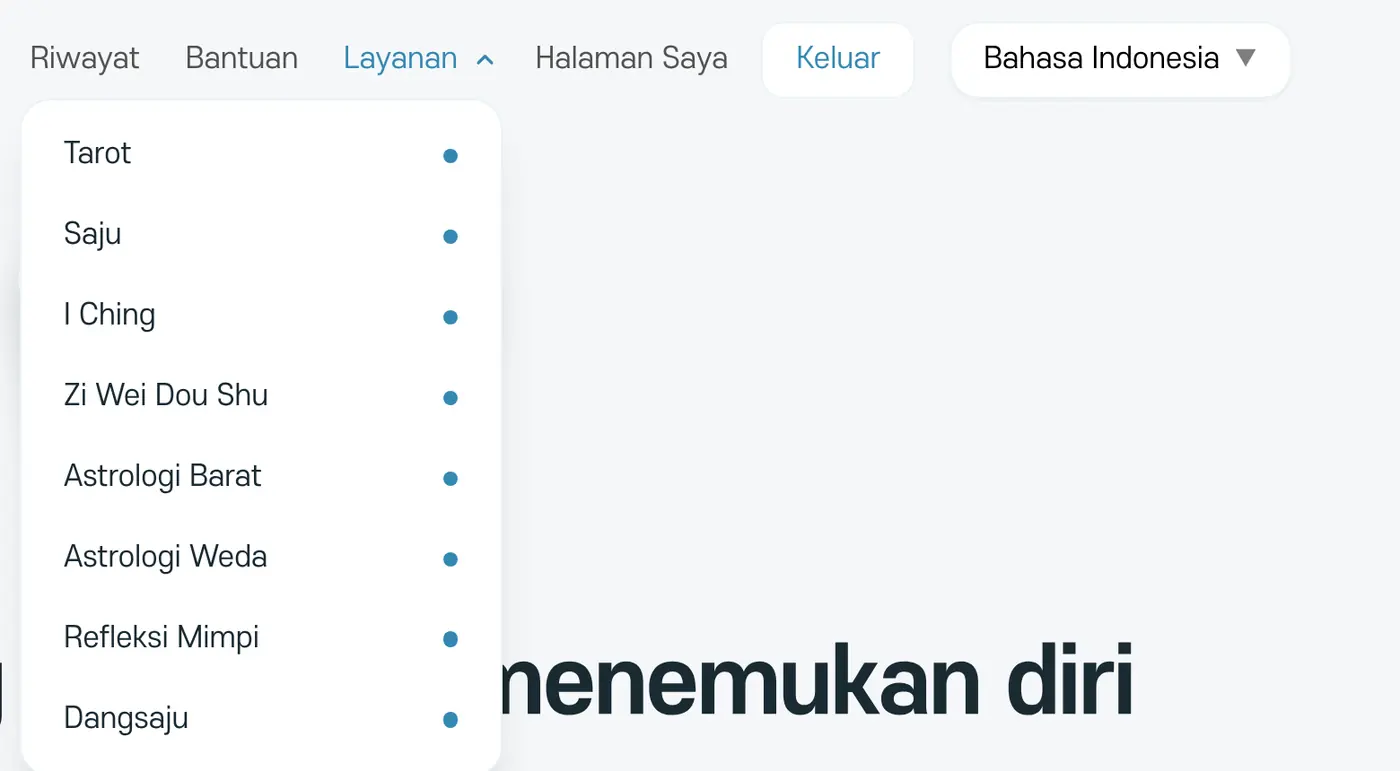 Menu Layanan di bagian atas yang sedang dibuka
