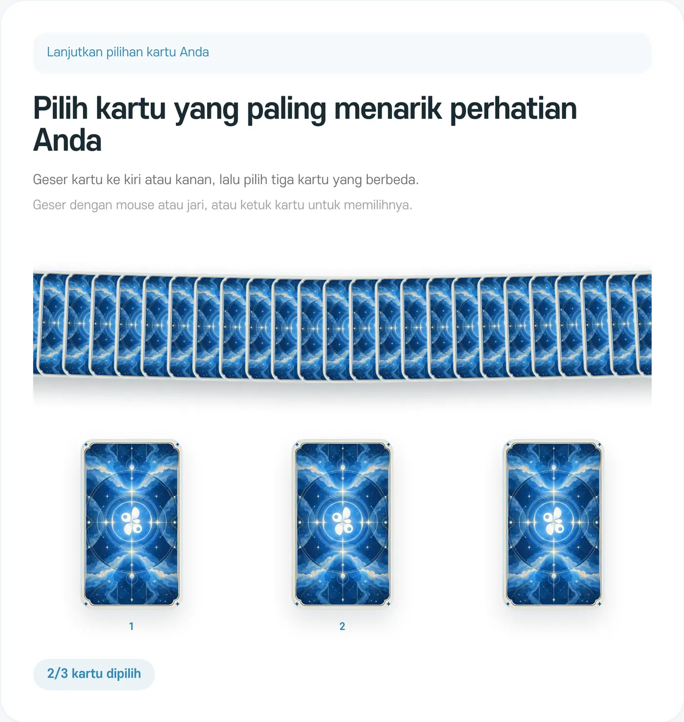 Dua dari tiga kartu sudah dipilih