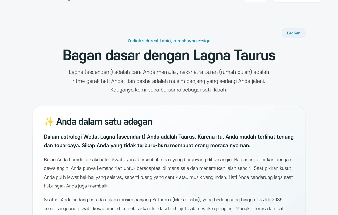 Bagian awal hasil Astrologi Weda