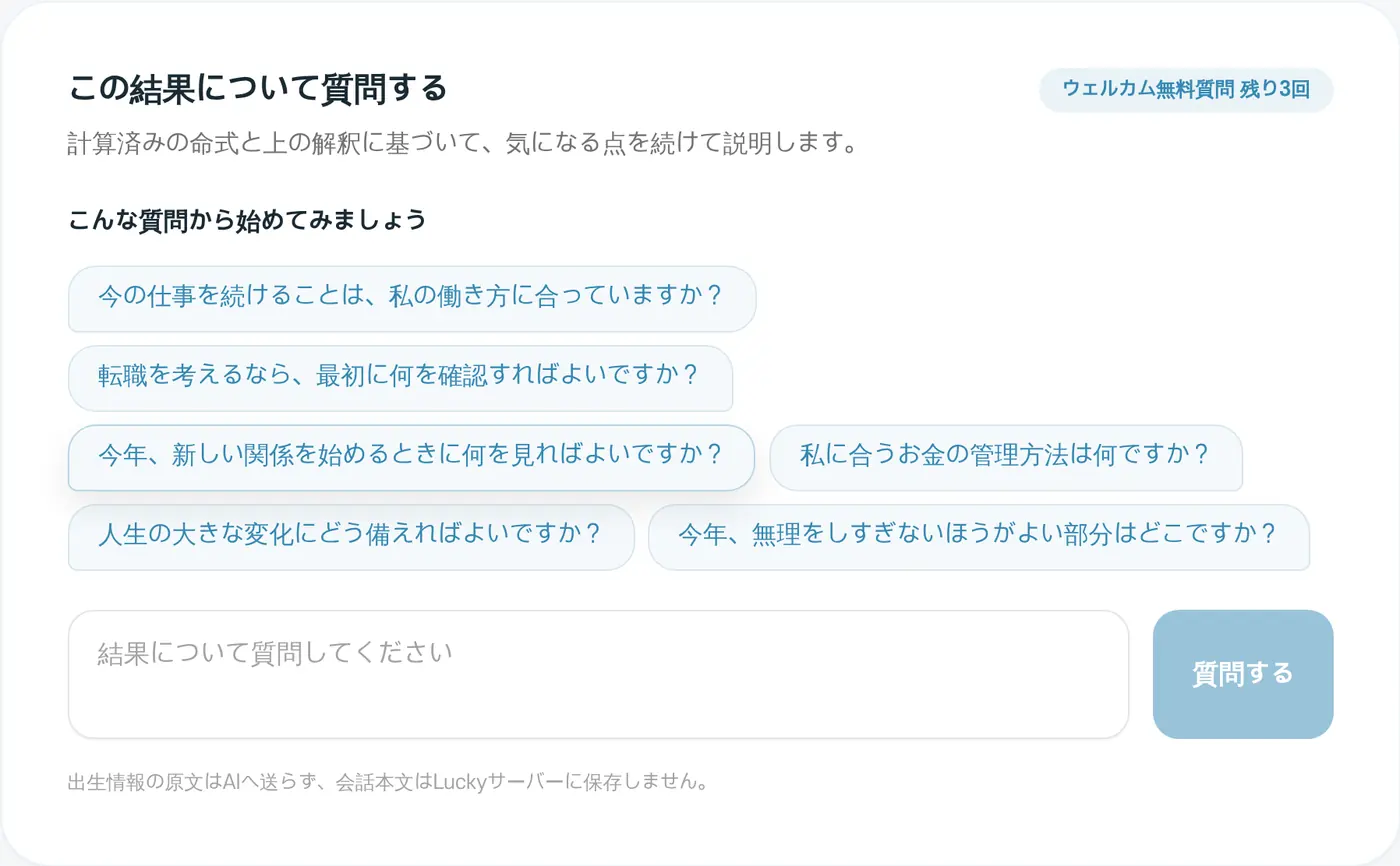 この結果について質問する。おすすめの質問を押すか、自分で質問を書きます