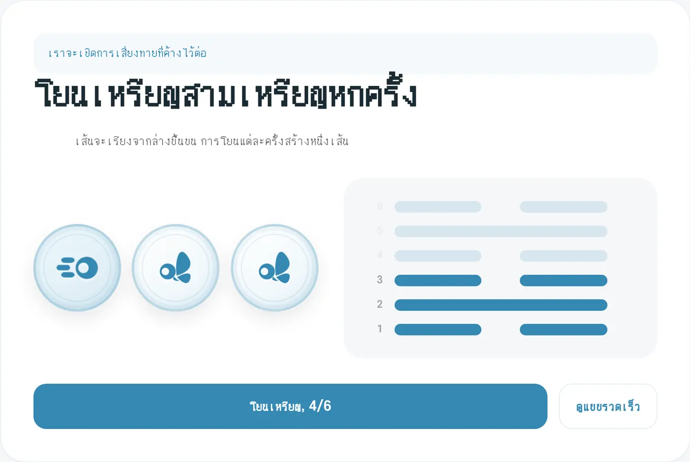 หน้าจอโยนเหรียญ เส้นจะเรียงจากล่างขึ้นบน