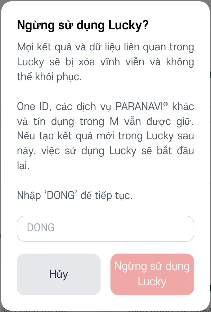 Hộp xác nhận ngừng sử dụng Lucky