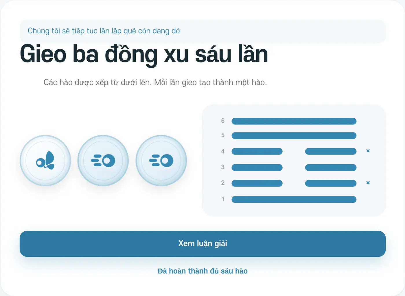 Đã hoàn thành đủ sáu hào