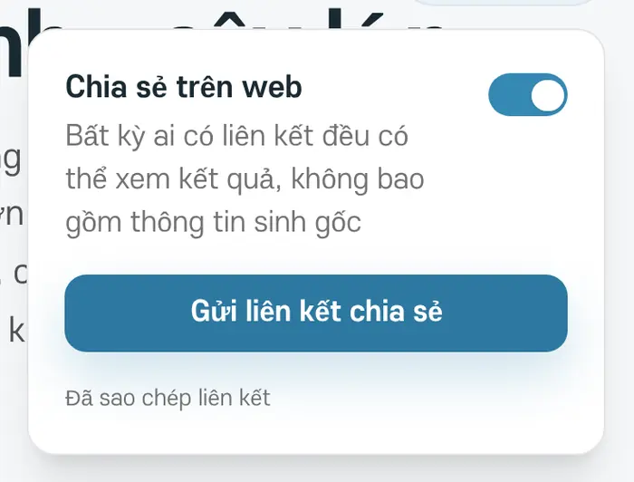 Đã bật chia sẻ và sao chép liên kết
