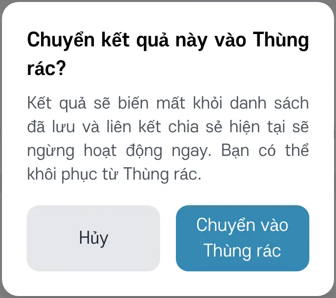 Hộp xác nhận hiện ra trước khi chuyển vào Thùng rác