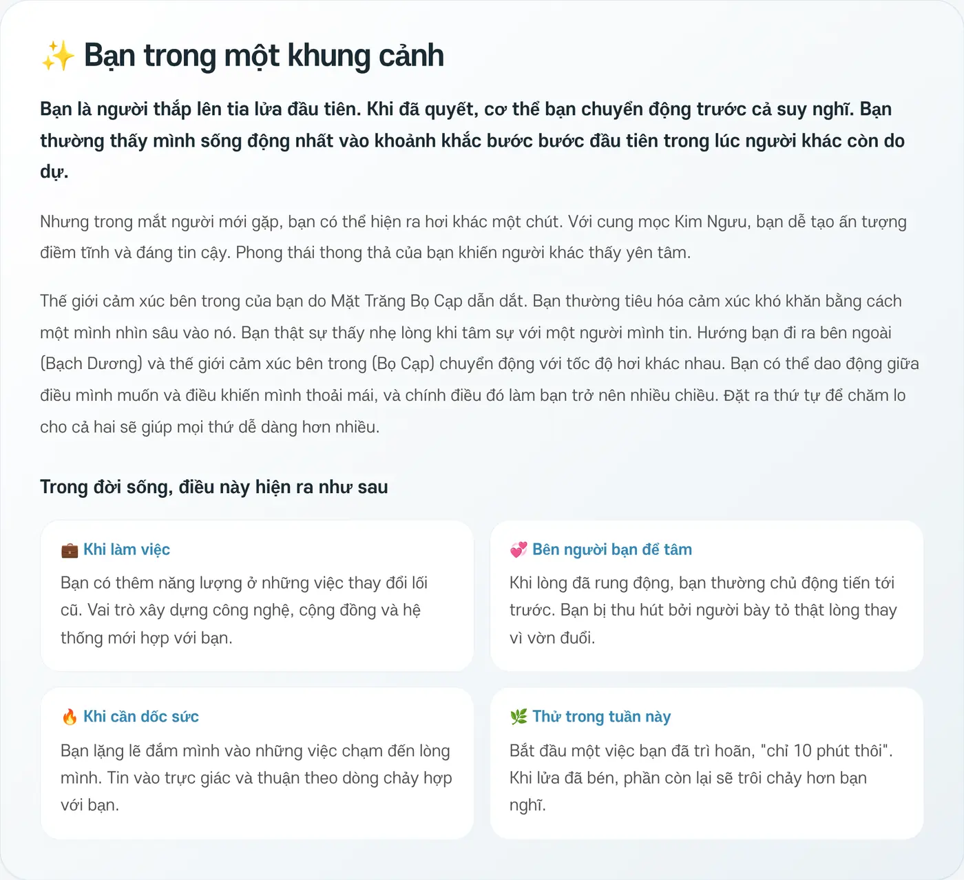 Bạn trong một khung cảnh. Phần này cũng cho thấy điều đó hiện ra thế nào trong đời sống