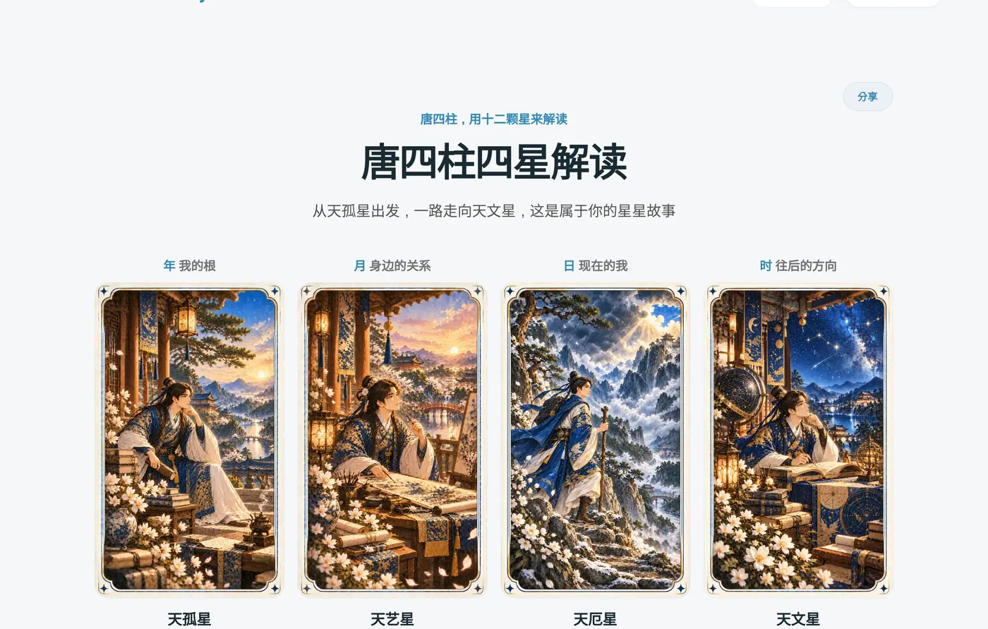 唐四柱结果开头。我的根、身边的关系、现在的我、往后的方向四颗星